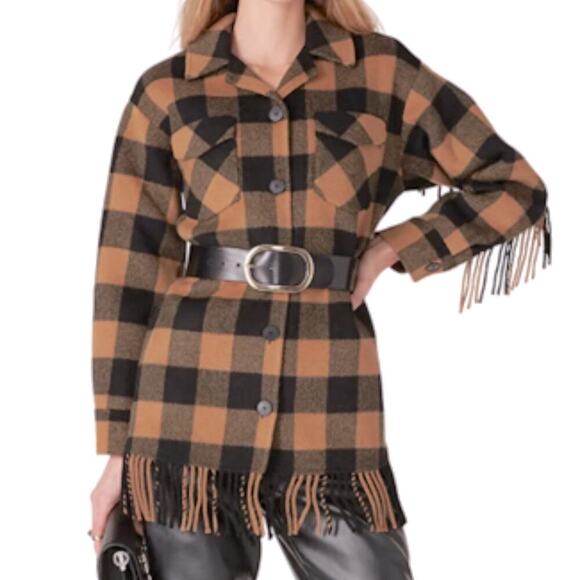 $640 SANDRO Feny Coat Jacket Shacket barn coat plaid FR 38 / US medium - Picture 4 of 15
